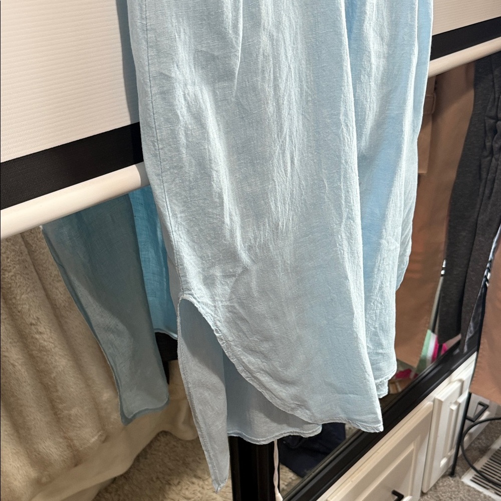 Meo Meli Light Blue Linen Button-Up Shirt Dress - Picture 3 of 5